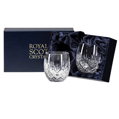 Royal Scot Crystal Edinburgh 2 Barrel Tumblers Presentation Boxed